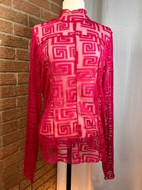 Willow + Root sheer Greek key hot pink long sleeve top NWT - XXL juniors